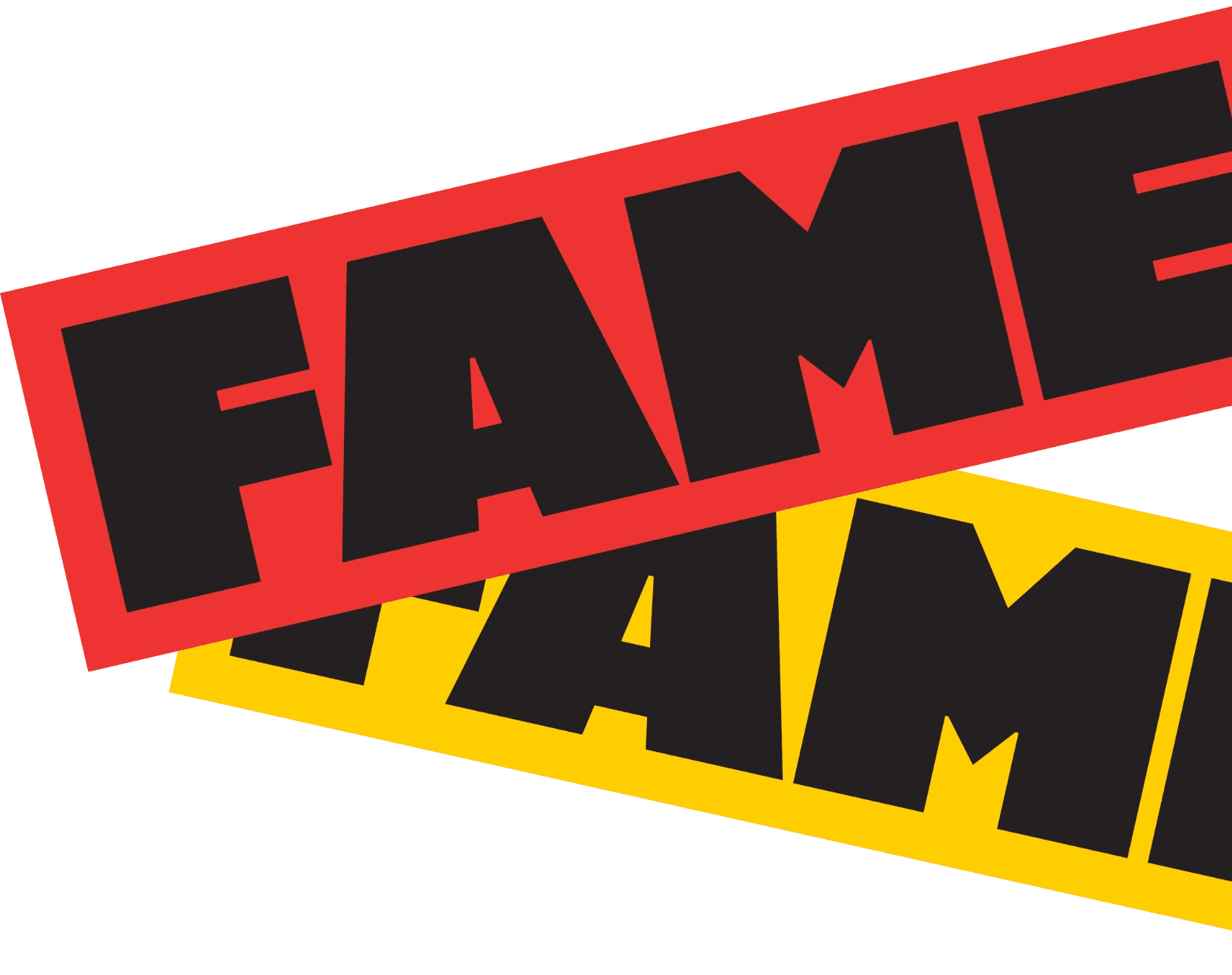 FAME – vrstvené červené a žlté plochy s názvom združenia